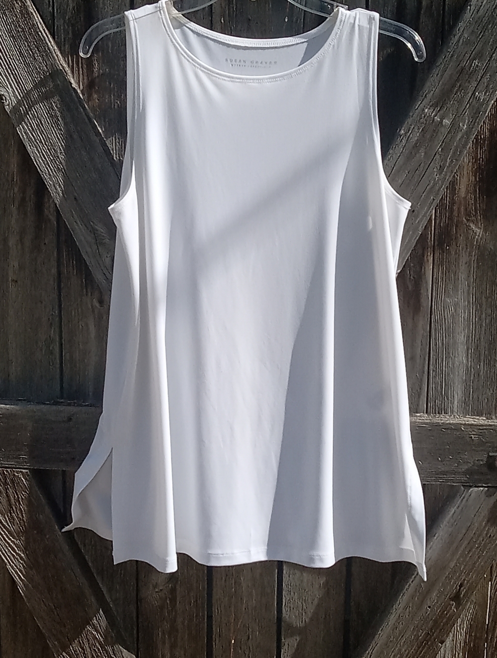 Susan Graver Modern Essentials Liquid Knit A-Line White Tunic, M